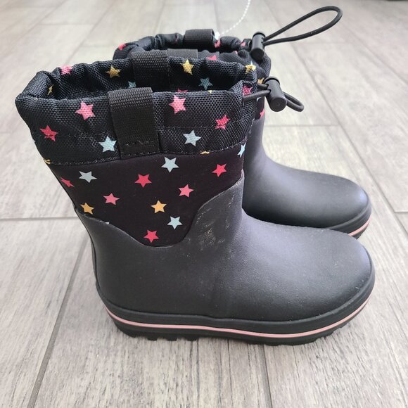 Cat & Jack Other - Cat & Jack Kids Black Star Print Rain Boots Size 11 Waterproof Pull-On Boots